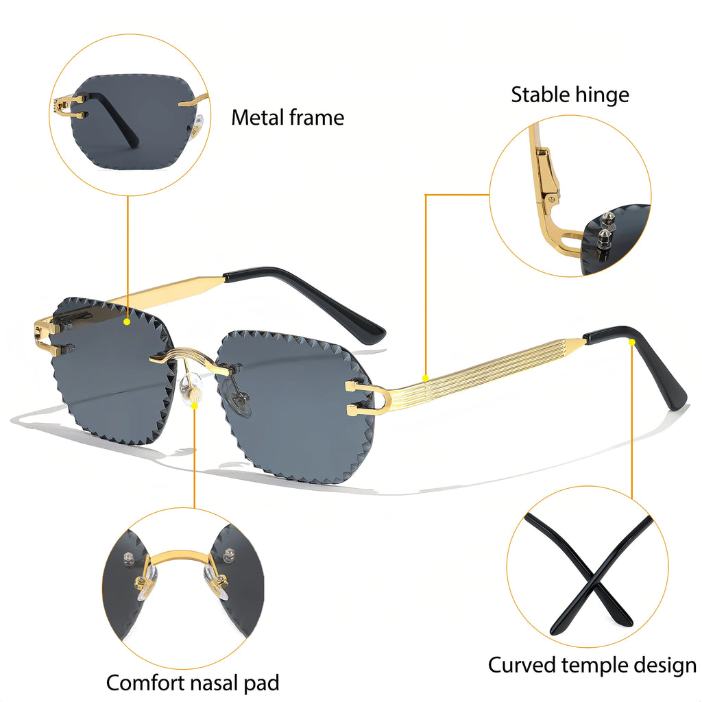 HBK 2025 Unisex Frameless Sunglasses Black PC Alloy Pink Blue Gradient Lens Polygon Rimless Design New Style Street Snap Men