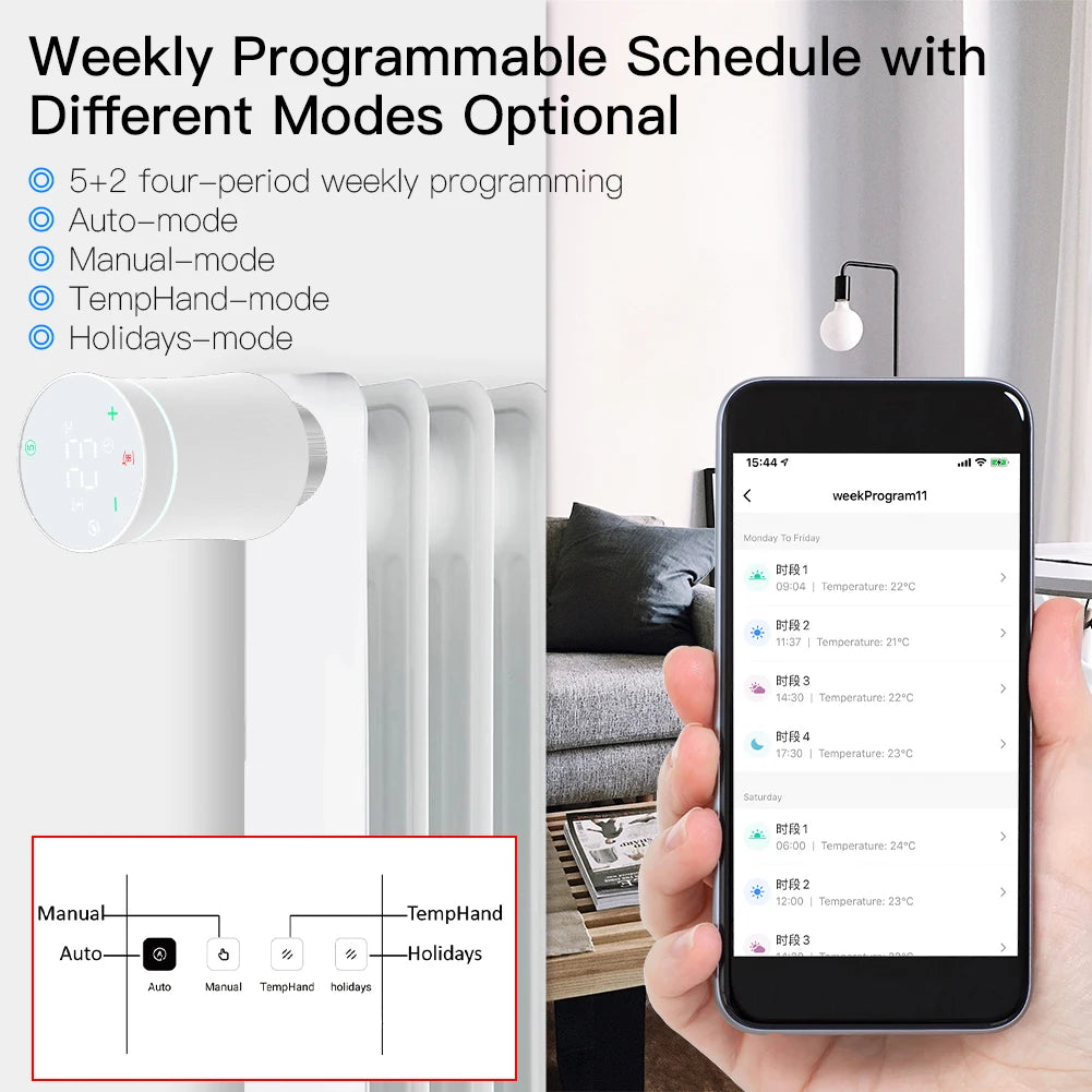 MOES ZigBee 3.0 TRV Thermostat Tuya Radiator Actuator Valve Smart Programmable Temperature Controller Alexa Google Voice Control