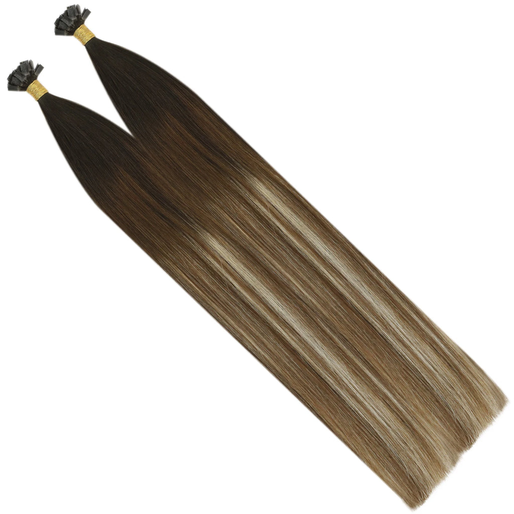 Ugeat Flat Tip Hair Extensions 14-24" Natural Straight Flat Tip Keratin Hair Extension 50/100g Remy Pre Bonded Hair Extensions