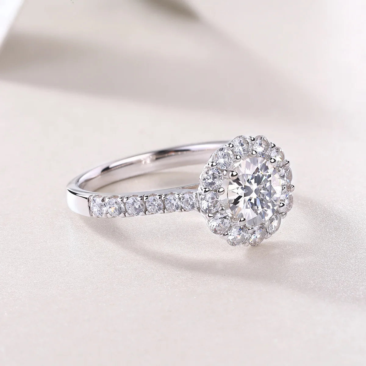 Fine Round Cut 1CT VVS1 GRA Moissanite Rings 925 Sterling Silver Rhodium Plated Women's Non Tarnish Jewelry with Certificate