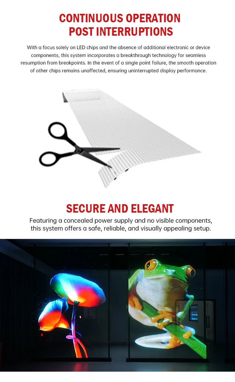 Transparent Advertising Led Video Wall Panel Roll up Crystal Rgb Flexible Mesh Glass Sticker Screen Luxury Thin Film LED