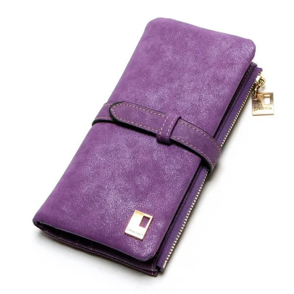 Vintage Women Long Standard Wallets Purse Fold Drawstring Nubuck Leather Zipper Suede Bag Female Simple Design Clutch Handbags
