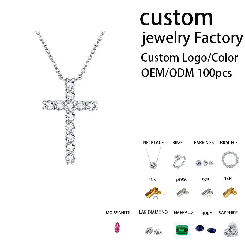 GRA Certified Cross Moissanite Necklace S925 Sterling Silver Unisex Hip Hop Street Fashion Neckwear