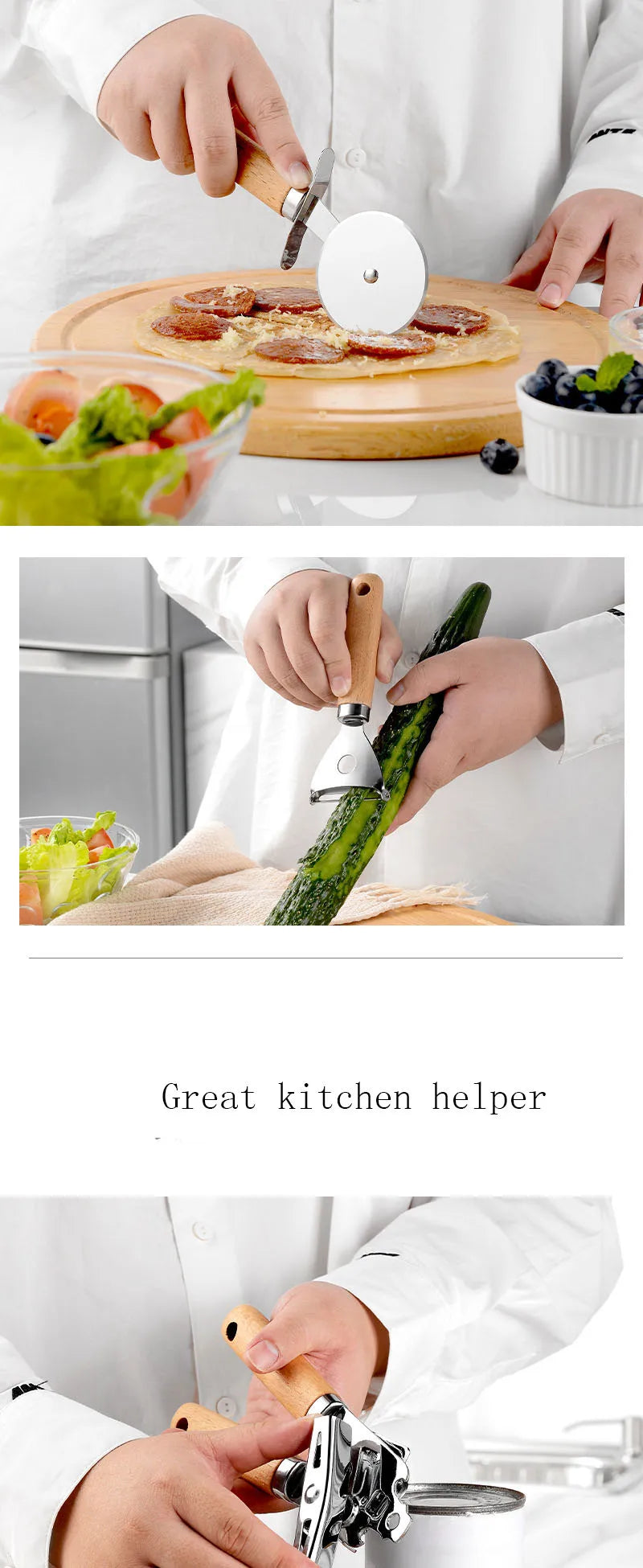 9 pcs Kitchen Gadgets & Kitchen Tool Gift Set Kitchen Tools and Gadget Set Stainless Steel Utensils set with Wood handle