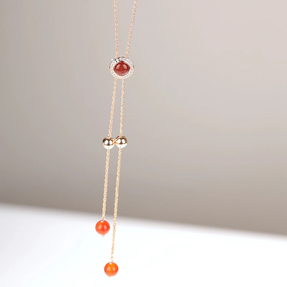 Manufacturer Adjustable Red Agate Long Tassel Sweater Chain Earrings Women's Classic Exquisite Jewelry