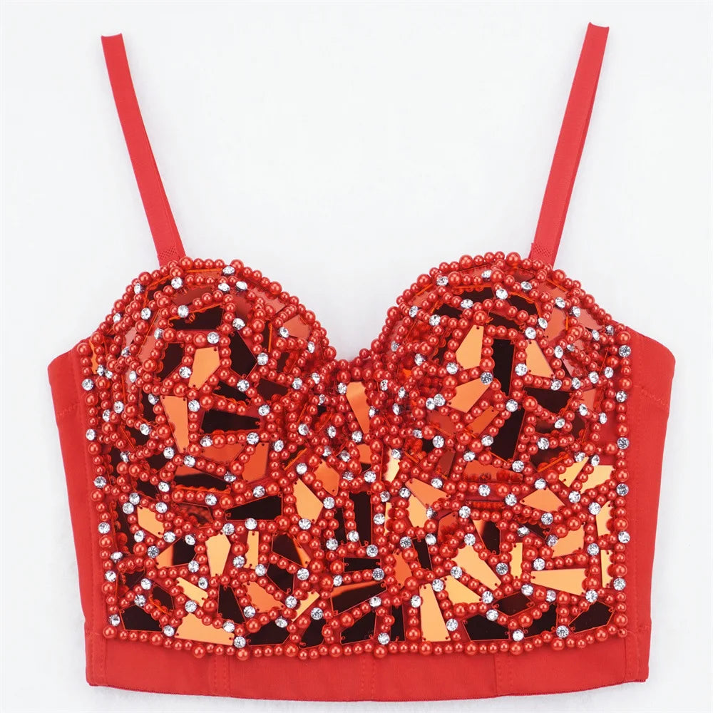 Factory Self-Selling Fashion Push up Breathable Sling Tube Top Beaded Glass Cover Crop Top