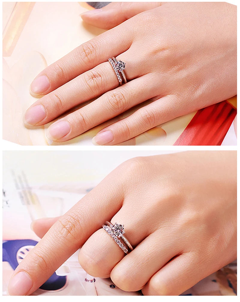 Luxury Quality 2ct SONA CZ Zircon Wedding Ring Set Tibetan Silver Bridal Set Engagement Ring Set For Women Wholesale