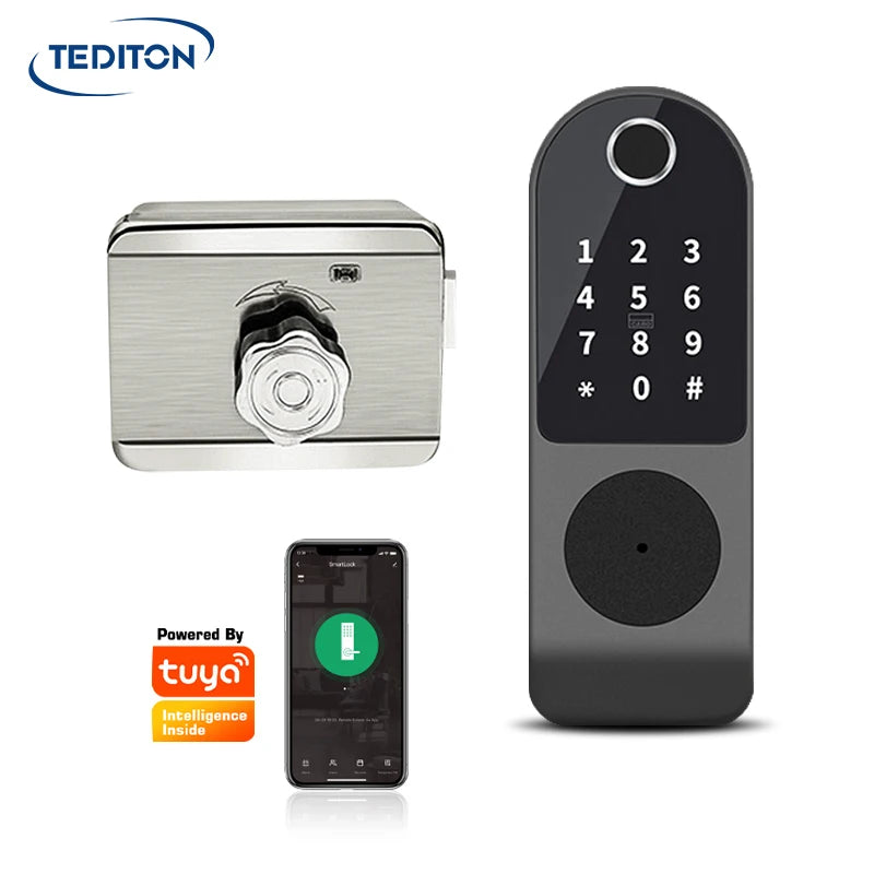 Tediton Waterproof Tuya APP Multi Languages Systrm Smart Digital Rim Door Lock for Gate Door