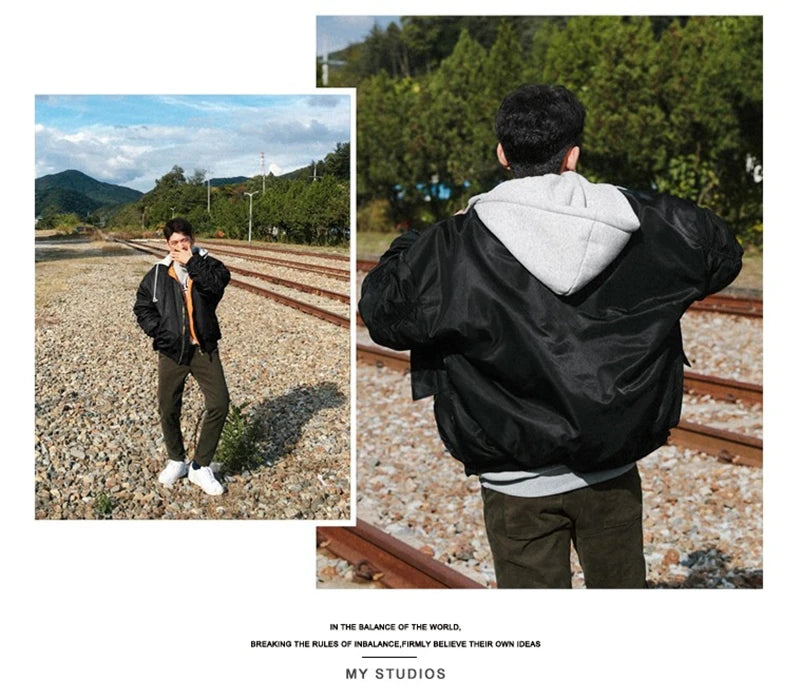 2025 aw winter bomber flight jacket MA-1 with hood streetwear clothes mens clothing hip hop baseball letterman oversized varsity