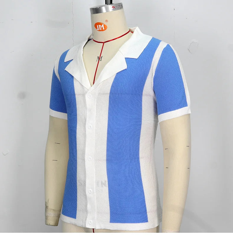 Mens Summer Short Sleeve Polo Shirts Knitted Business Formal Office Luxury Style Clothes Slim Shirts Male