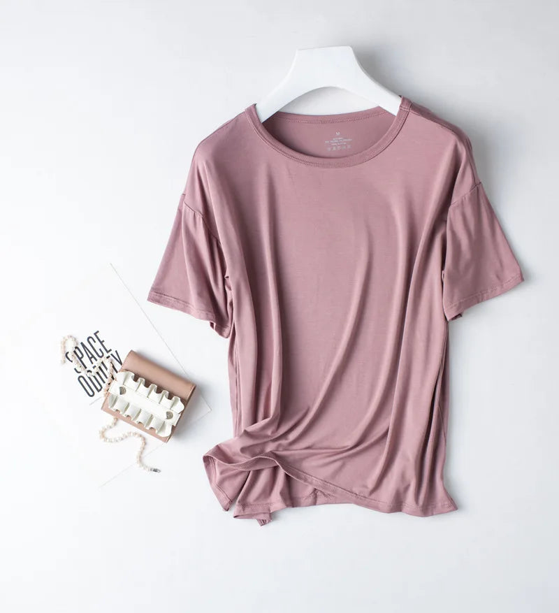 2026 Summer New Pajama Set Women's Modal Short Sleeve Shorts Two Piece Set Ladies Solid Loose Large T-shirt Homewear Women Shirt