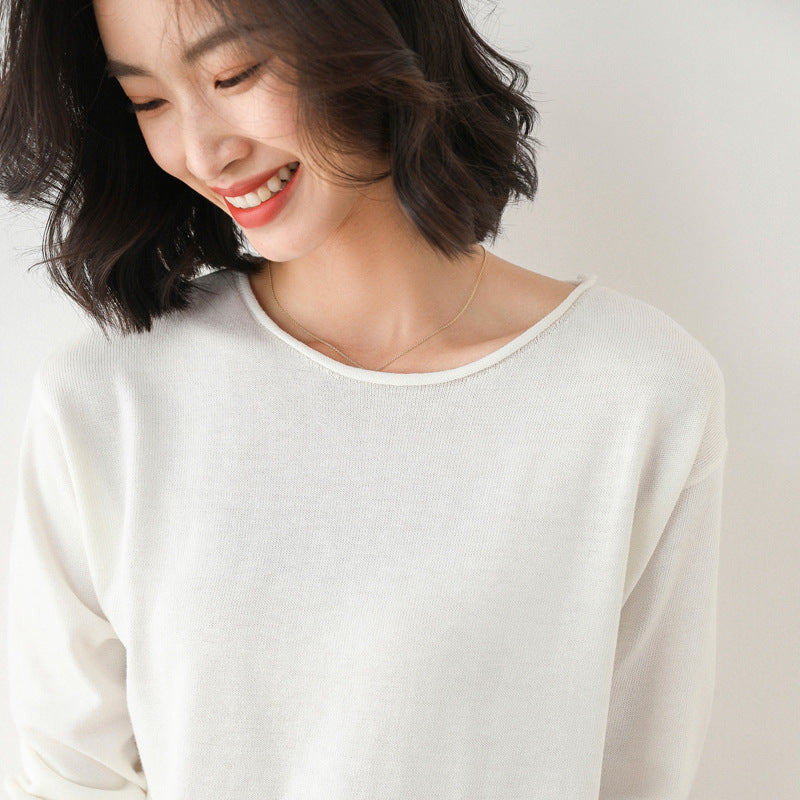 2025 Spring Autumn Womens Sweater Solid Knitwear Korean Loose Female Basic Casual Jumpers Stretch Pullover Sky Blue Pink Sweater