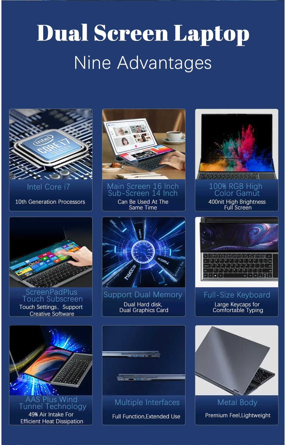 Gaming Laptops Brand New Core I7-9850H Win10 UHD Graphics 16GB 32GB SSD 1TB Pc Portable Dual Screen Touch 16+14inch