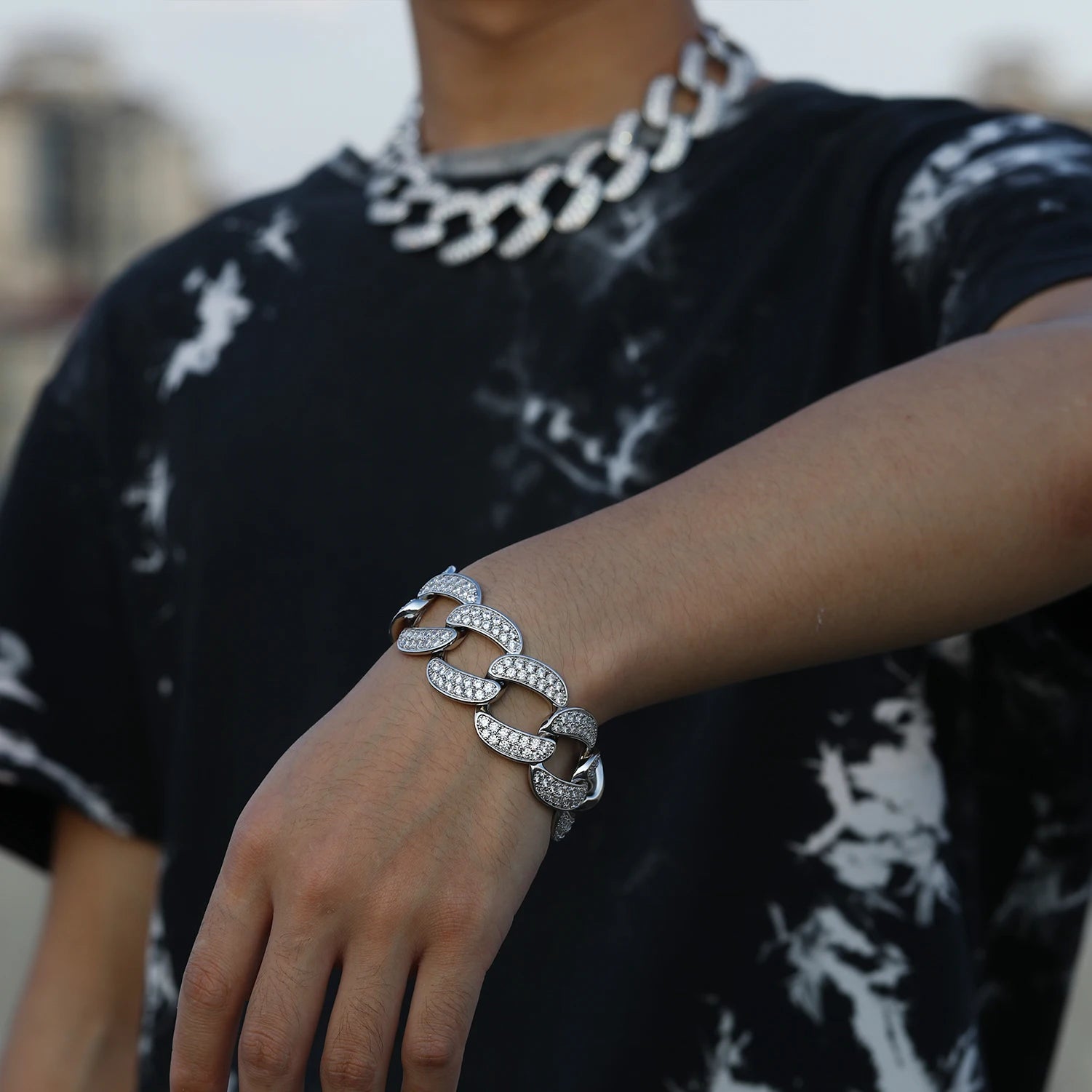 Miami Oversized 28mm Cuban Link Bracelet 18K Gold Plated Set with Zirconia Stylish and Trendy Design for Party Unisex