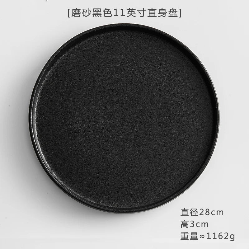 11 Inch Dinner Plate Black and White Ceramic Western Steak Ramen Plate Home Round Fruit Dessert Snack Plate Restaurant Tableware