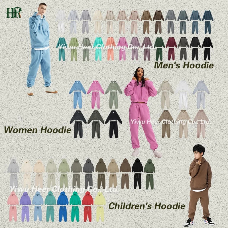 Wholesale Organic Cotton Sweatpants and Hoodie Set Custom Sweat Suits Casual Unisex Tracksuit