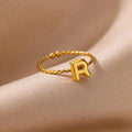 Waterproof 18K Gold Plated Stainless Steel Jewelry Open Adjustable Ring A-Z 26 English Letters Finger Rings for Women Ring