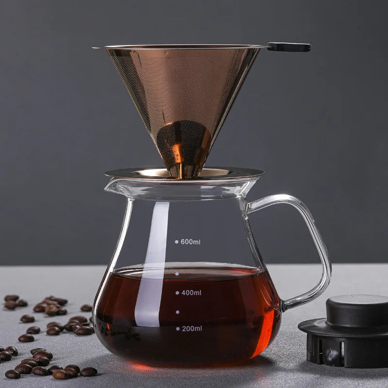 2022 New Arrival Coffee & Tea Sets Glass Pour Over Coffee Maker with Mesh Filter Coffee Tools Set