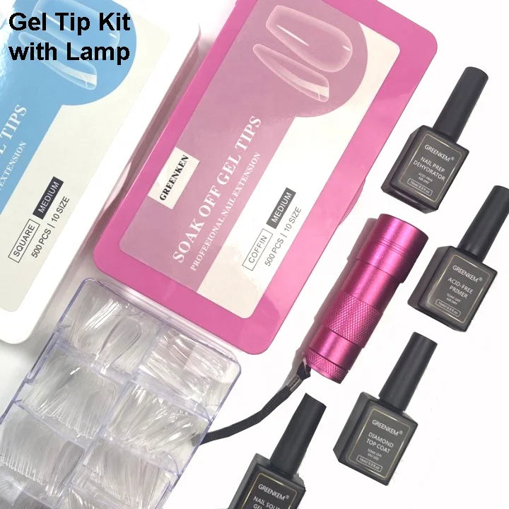 Soft Gel Nail Tip Set Custom Box and LOGO Nail Tip Set With Lamp Glue Clear Full Cover Soft Gel Nail Tip Kit