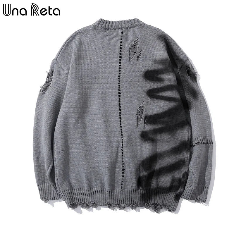 Una Reta Graffiti Sweater Men New Autumn Streetwear Men's Clothes Hip Hop Pullover Men Hole Oversize Couple Sweater