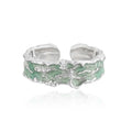 FUAMAY Fashion Designer 925 Sterling Silver Wide Ring Irregular Grain Mint Green  Enameled Rings