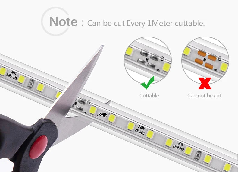 1-100M LED Tape AC220V LED 60-276LEDS With EU SMD 2835 5050 High Safety Brightness Flexible Strip Outdoor Waterproof Strip Light