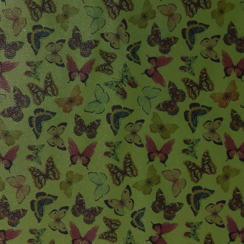 A-1127 PU Synthetic Leather Glitter Effect Butterflies Design Durable Fabric for Fashion Bags Shoes Sofas Outdoor Garment Use