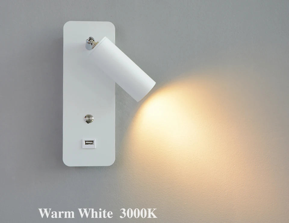 Indoor LED Wall Lamp 7W with USB Charge Wall Lamp Bedroom Living Room Nordic Modern Wall Light Aisle with Switch Wall Sconce