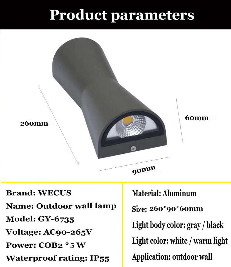 Modern LED Wall Light Waterproof Outdoor Garden Porch Wall Sconces Indoor Wall Lamps Aluminum Balcony Patio Wall Lights