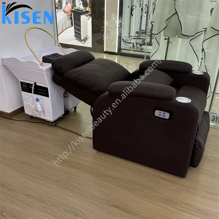 KISEN Beauty Salon Furniture Water Circulation Hair Salon Portable Basin Adjustable Electric Salon Full Body Massage Shampoo Bed