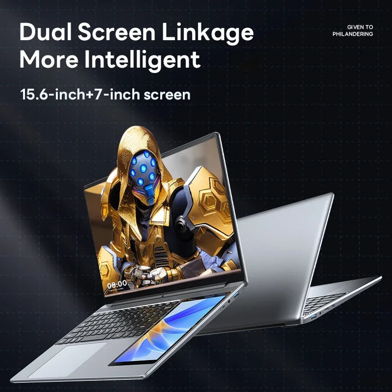15.6" +7" IPS Brand New Business Laptop 16GB RAM 128/256/512GB 1TB SSD Notebook Computer Dual Screen Laptop