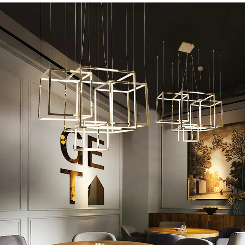Modern square led chandelier art design postmodern luxury golden light Indoor Living Room Decor Lobby suspension chandelier