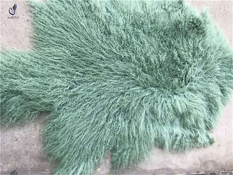 Long Hair Curly Real Mongolian Tanned Sheep Fur Pelt for Garment Use