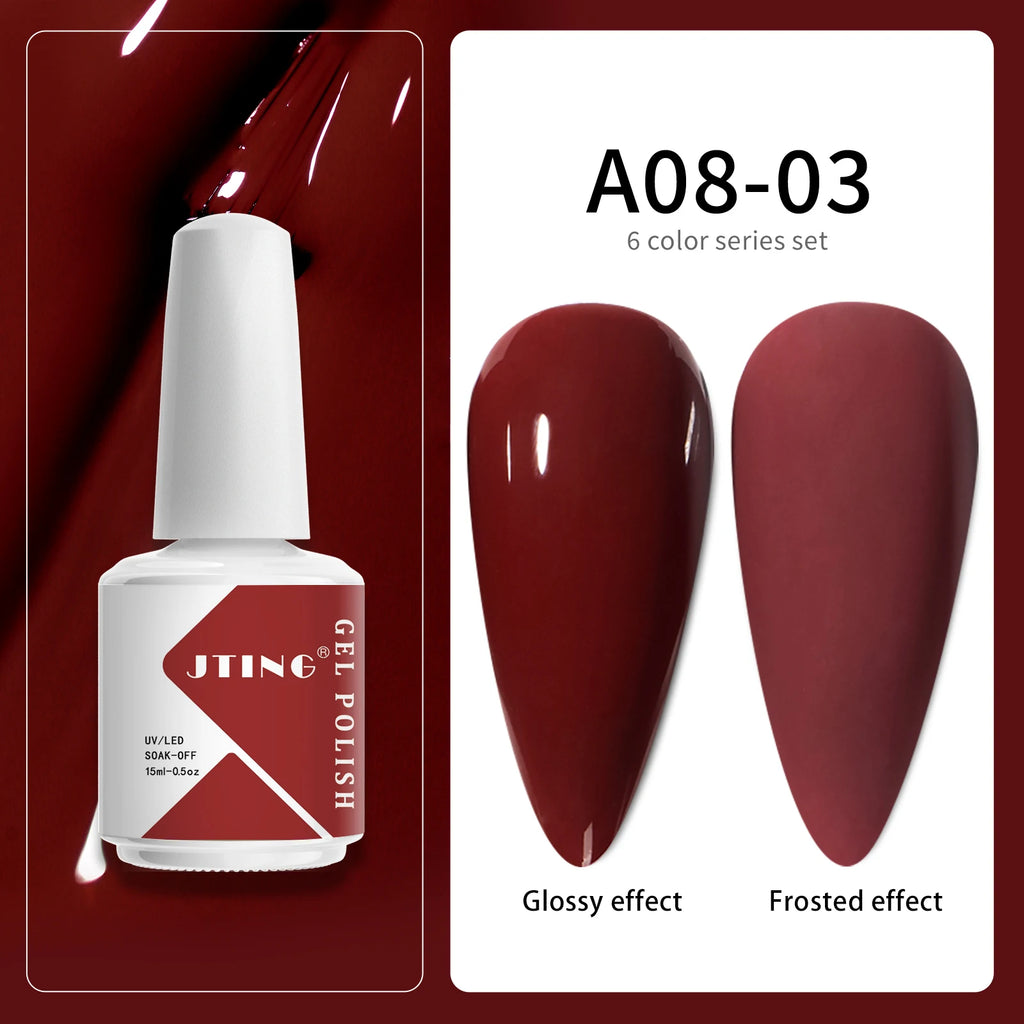 JTING Acrylic Nail Art Gel Polish UV Gel OEM Wholesale 6 Colors Set 15ml Bottles Gel NAIL Polish Kit Custom Private Label