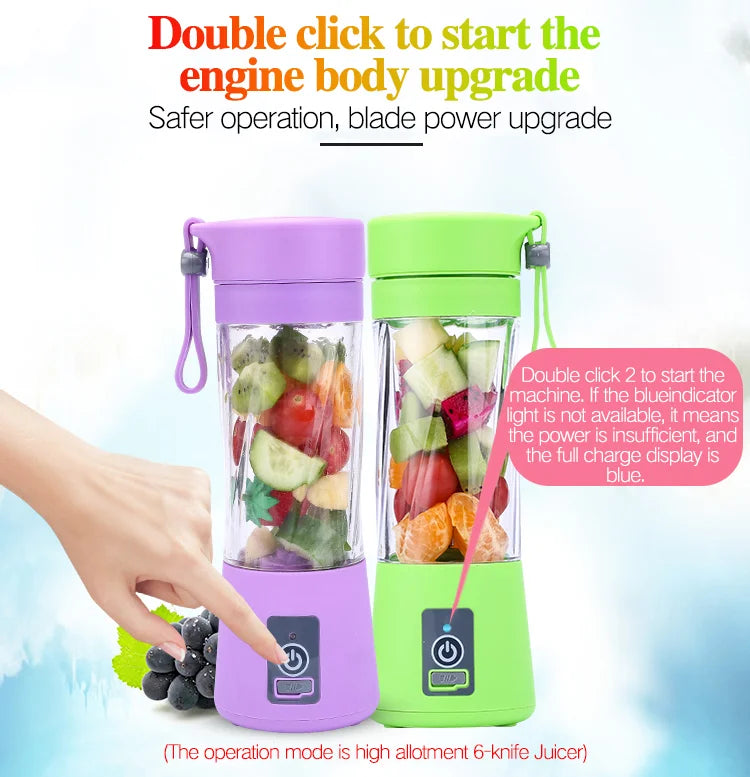 Portable Mini Plastic Bottle Fruit Juice Cup Blender USB Rechargeable Automatic Fast Mixing Electric Fruit Juicer