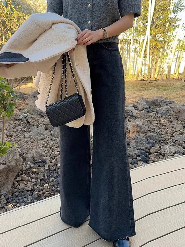 Boutique Wholesale 2026 Autumn Elegant High Waist Versatile Slim Leisure Wide Legged Women's Jeans