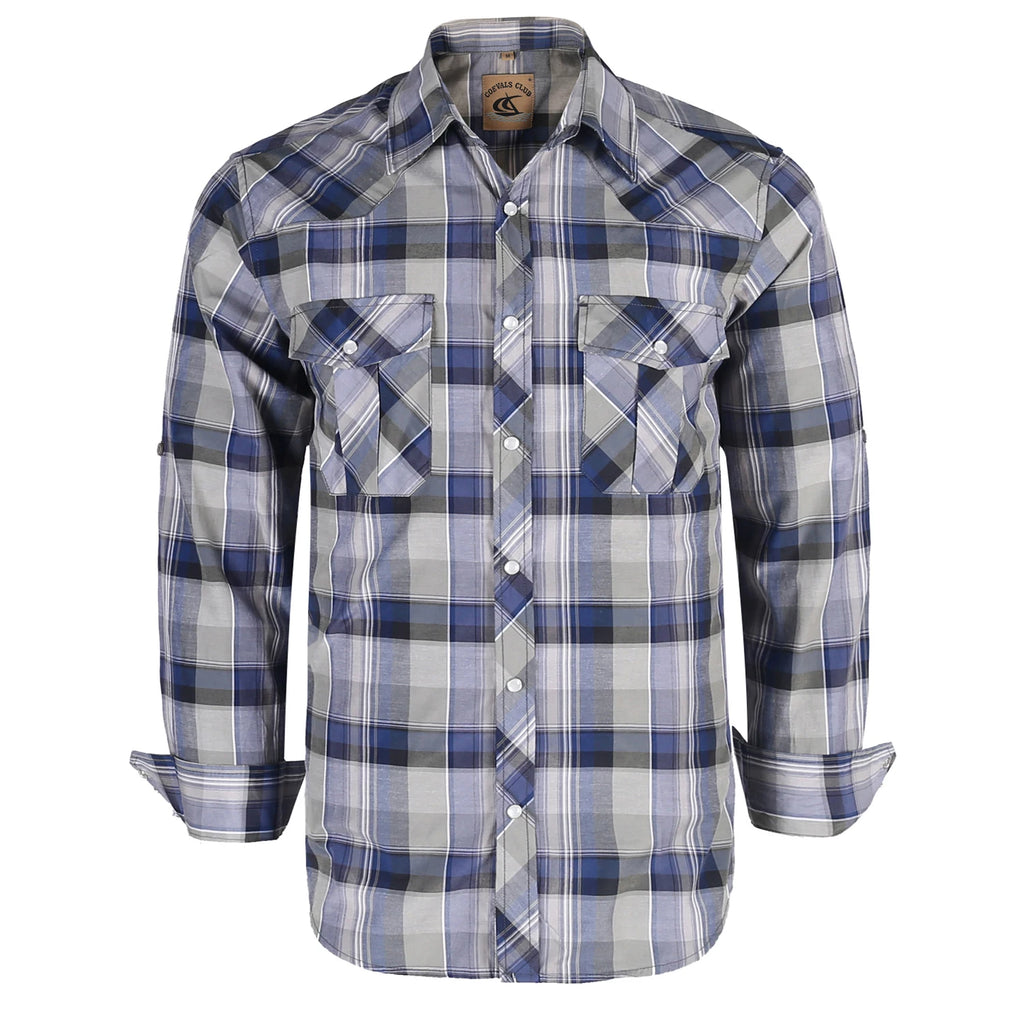 Men's Western Cowboy Long Sleeve Pearl Snap Casual Plaid Work Shirts