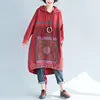 Plus Size Women's Winter Hoodie Sweatshirt Dress Drop-Shoulder Sleeves Oversized Print Pocket Trendy Hooded Pullover