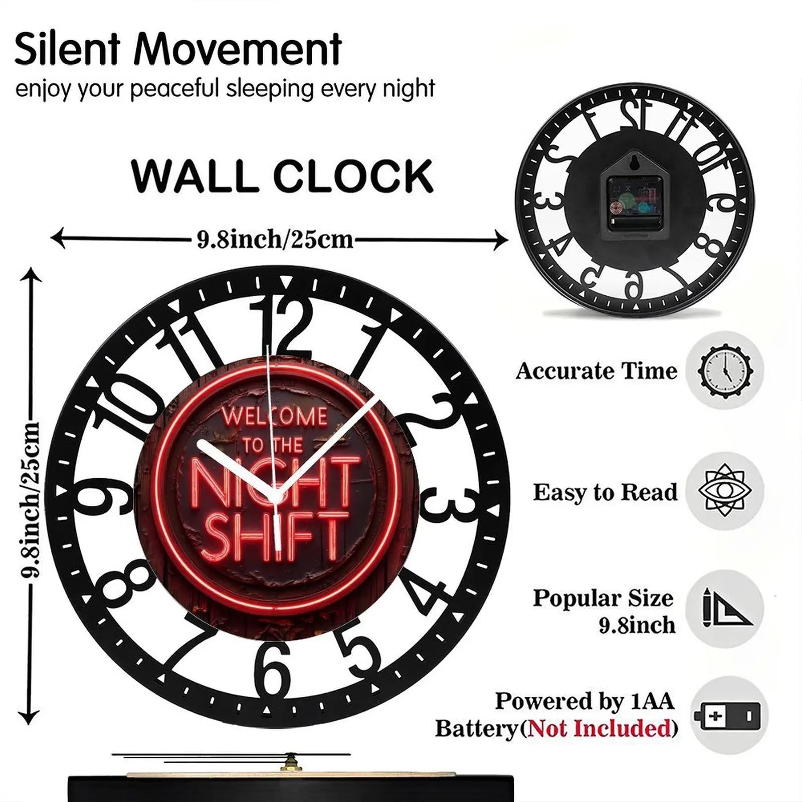 25cm Circular Iron Wall Clock with a Planet with Rings