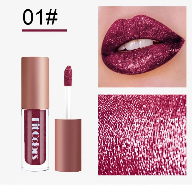 4Pcs/Set Metallic Lip Gloss Pearly Diamond Fine Glitter Matte Moisturizing Waterproof No-stick Cup Lip Glaze Liquid Lipstick Kit