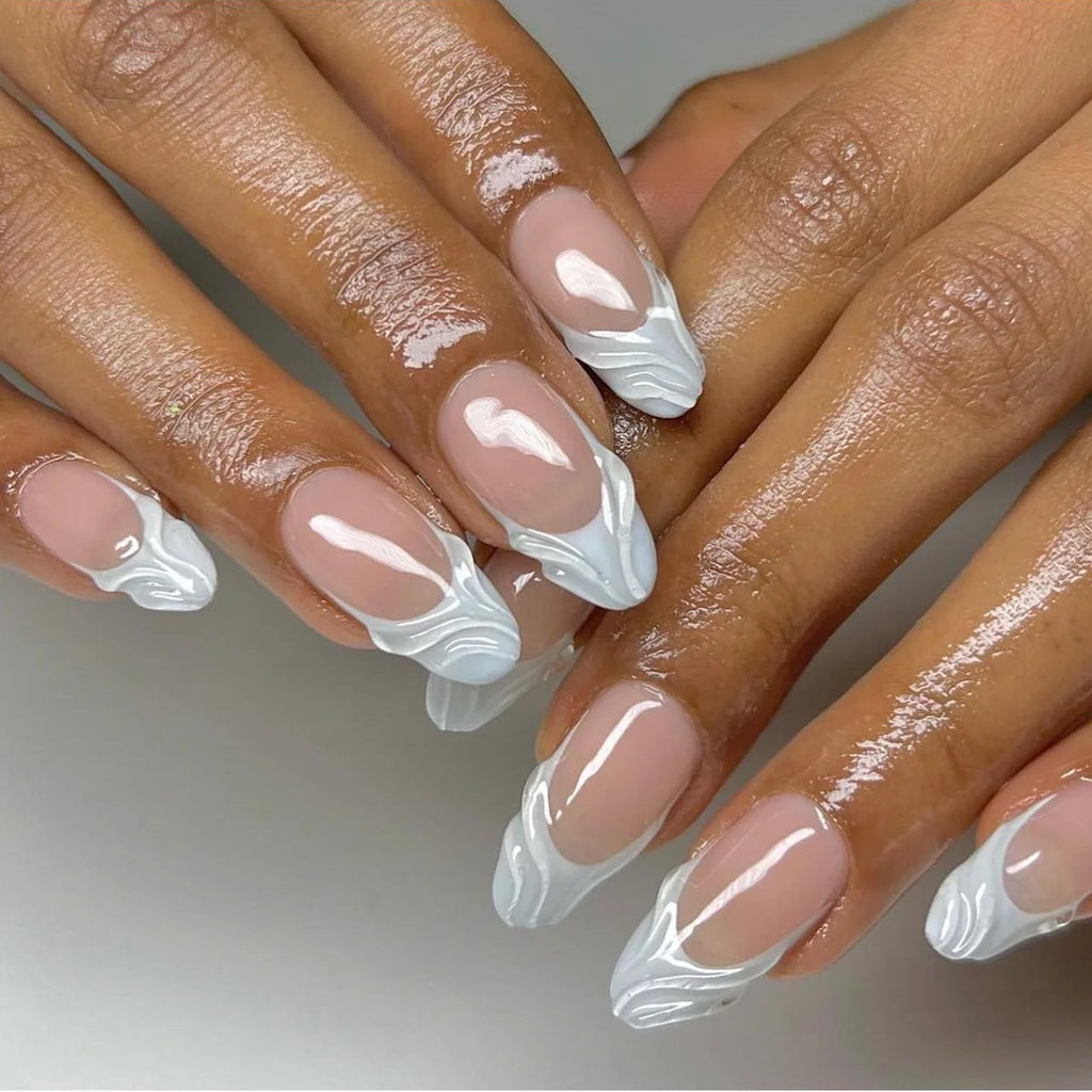 Wholesale 24 Pcs 3D French Style Romantic Art Acrylic Press on Nails Artificial Fingernails Candy False Nails Dating  Party 3329