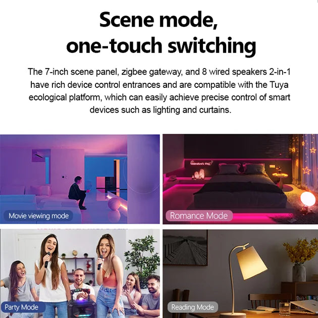 2025 Newest 7 Inch Smart Screen Control Panel Gateway Music Center 2 Zones Music Playback Tuya App Hotel & Home Use Wi-Fi