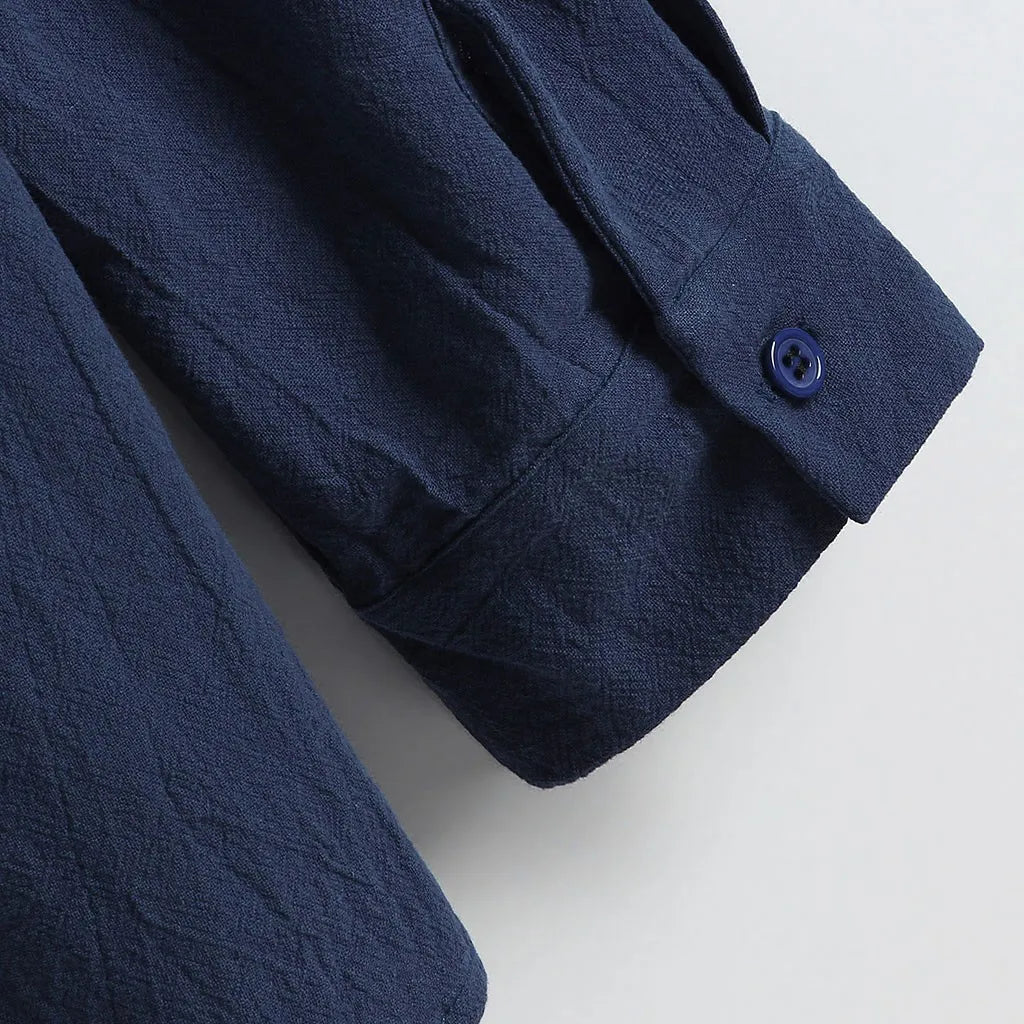 Men Spring Cotton Linen Long Sleeve Button Solid Color Shirts Lapel Collar Men's Tops Cardigan Blouse T-shirt Casual Shirt