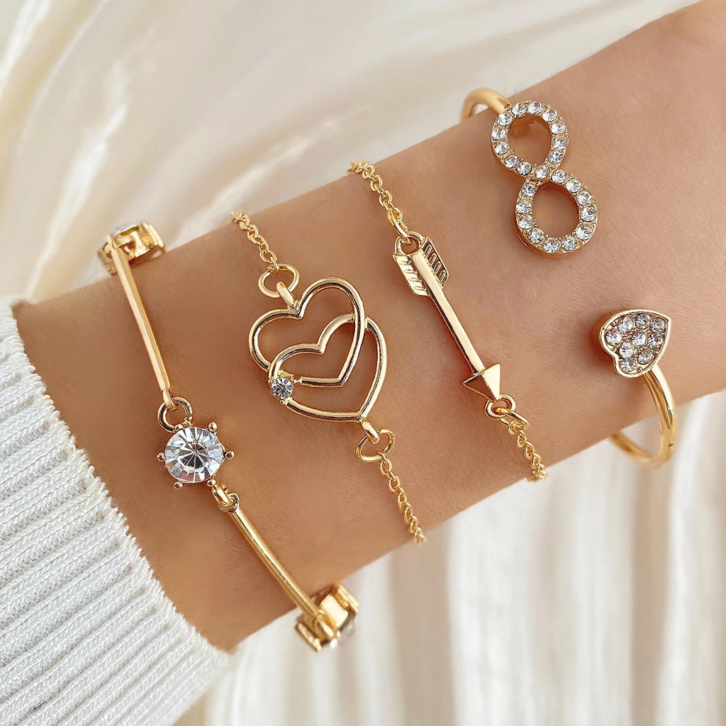 New Cute Cat Geometric Diamond Gold Metal Bracelets for Women Crystal Twisted Gold Color Metal Bangle Fashion Jewelry Gifts