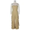 Women's Summer Sleeveless Jumpsuit with Wide Leg Multi-Pocket Strap Wrap Chest Design Breathable Casual Style for Parties