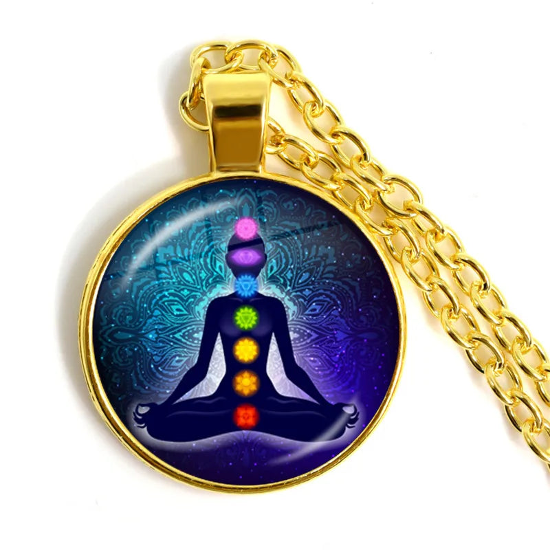 New Arrival 7 Chakra Reiki Healing Necklace Buddha Yoga Meditation Pendant Spiritual Hope Jewelry Chain Statement Necklace Gift