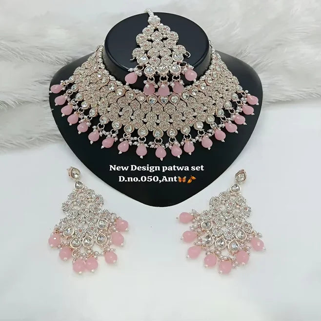 Quality Assured Trending Fancy Collection Gold Plated Kundan & Pearl with Pink Stone Necklace Set For Women Wear Jewelry