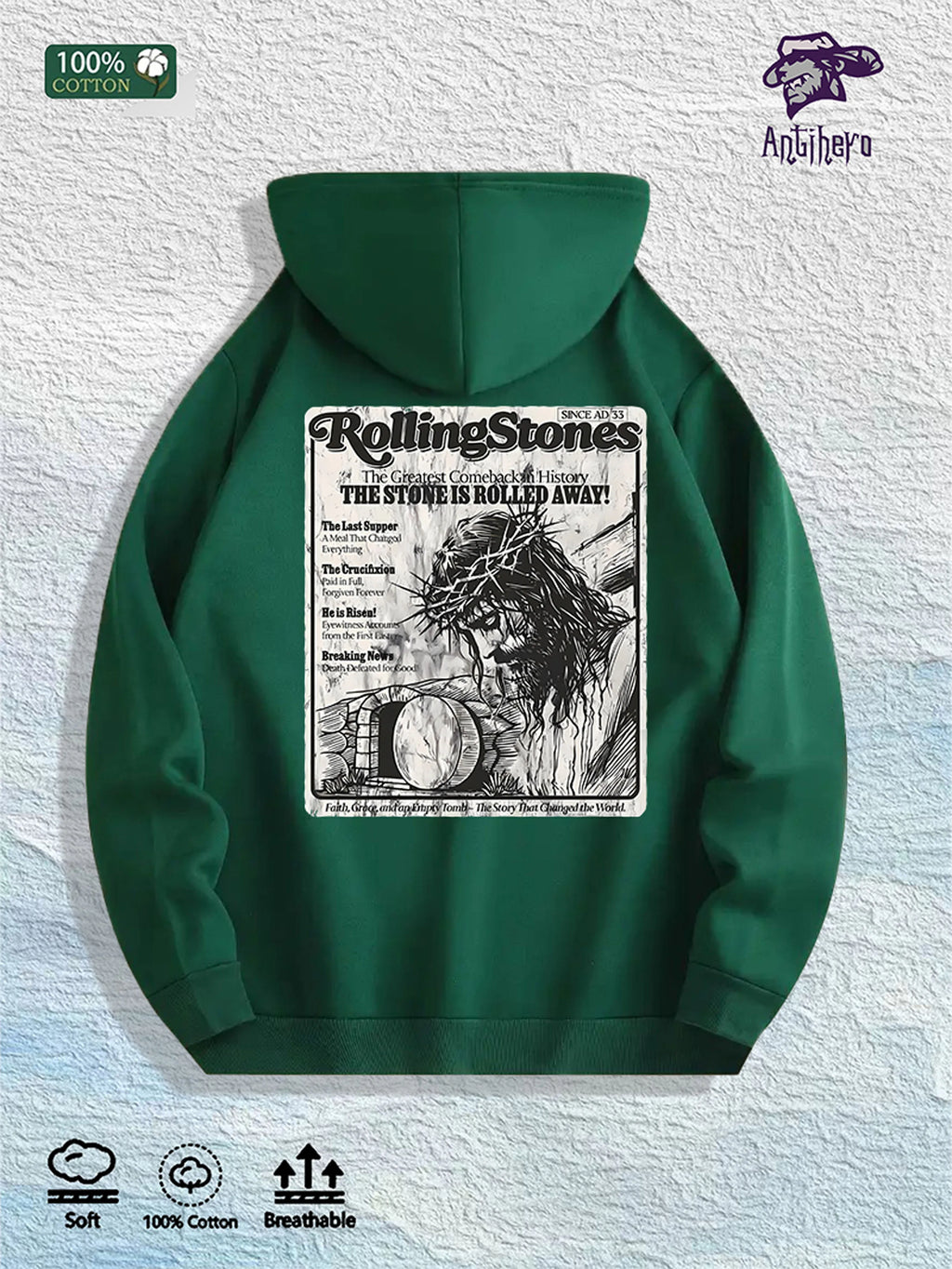 RollingStones Faith Graphic Hoodie 100% Cotton US Warehouse 7 Colors