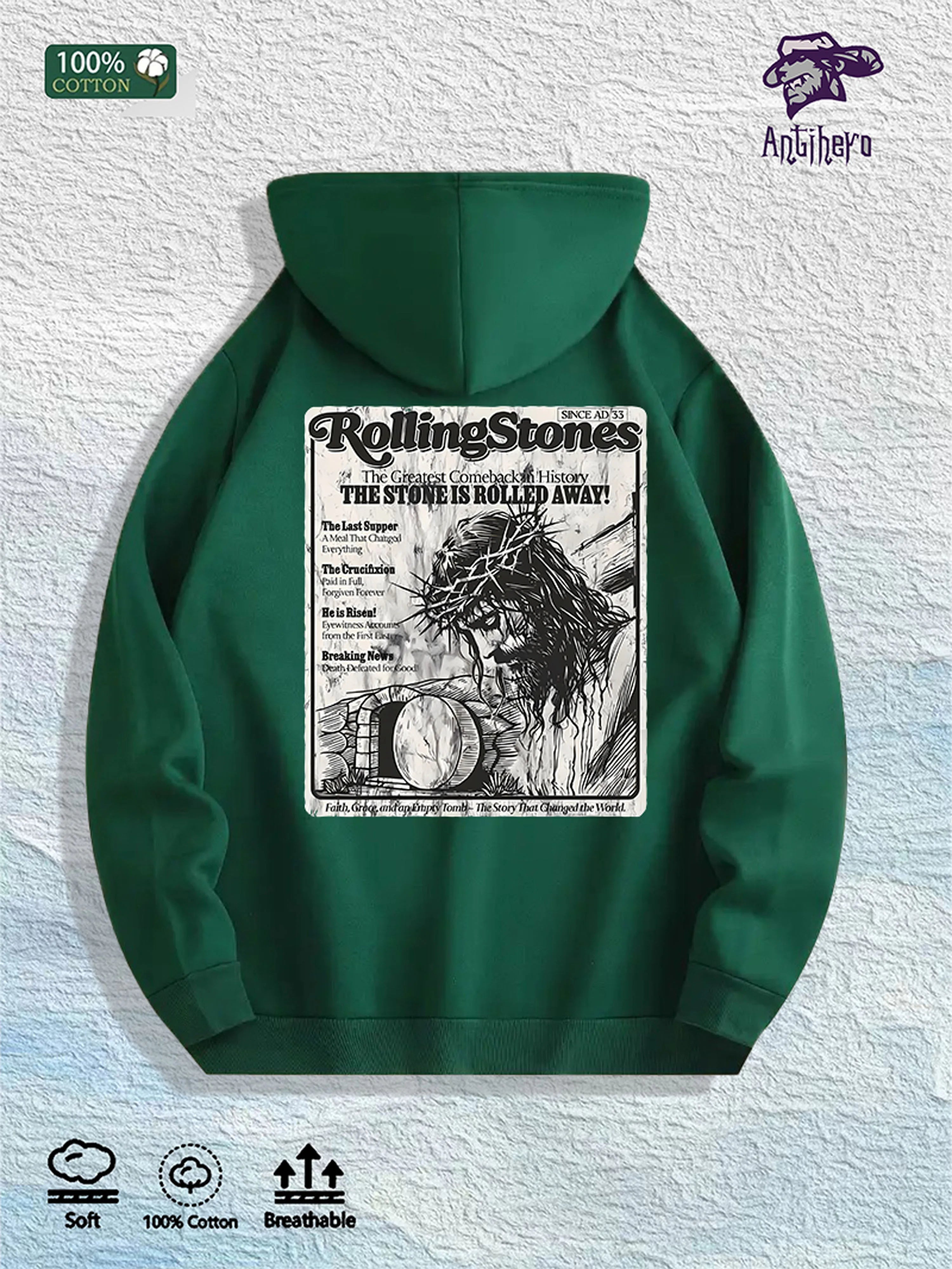 RollingStones Faith Graphic Hoodie 100% Cotton US Warehouse 7 Colors