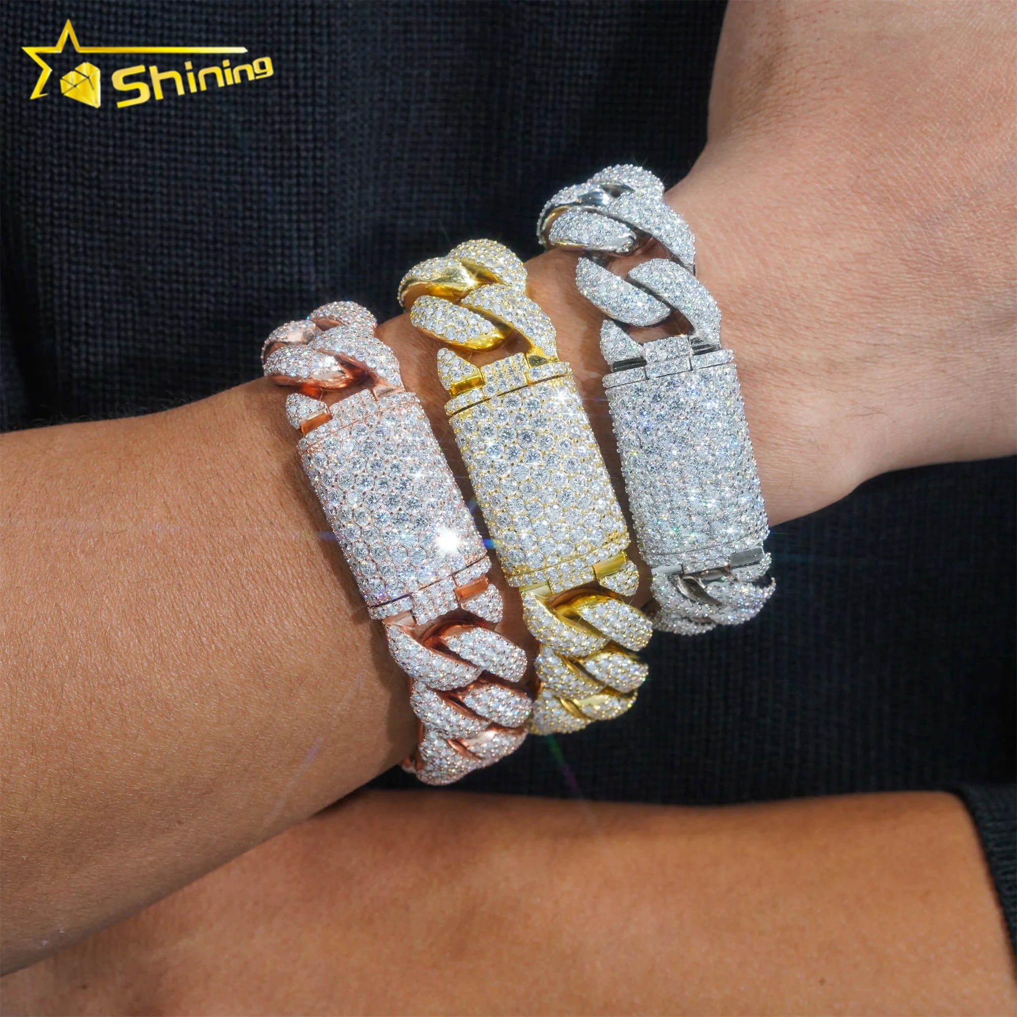 Hot Selling Pass Diamond Tester 925 Sterling Silver 10mm 15mm  20mm Moissanite Cuban Link Chain Mens Cuban Bracelet